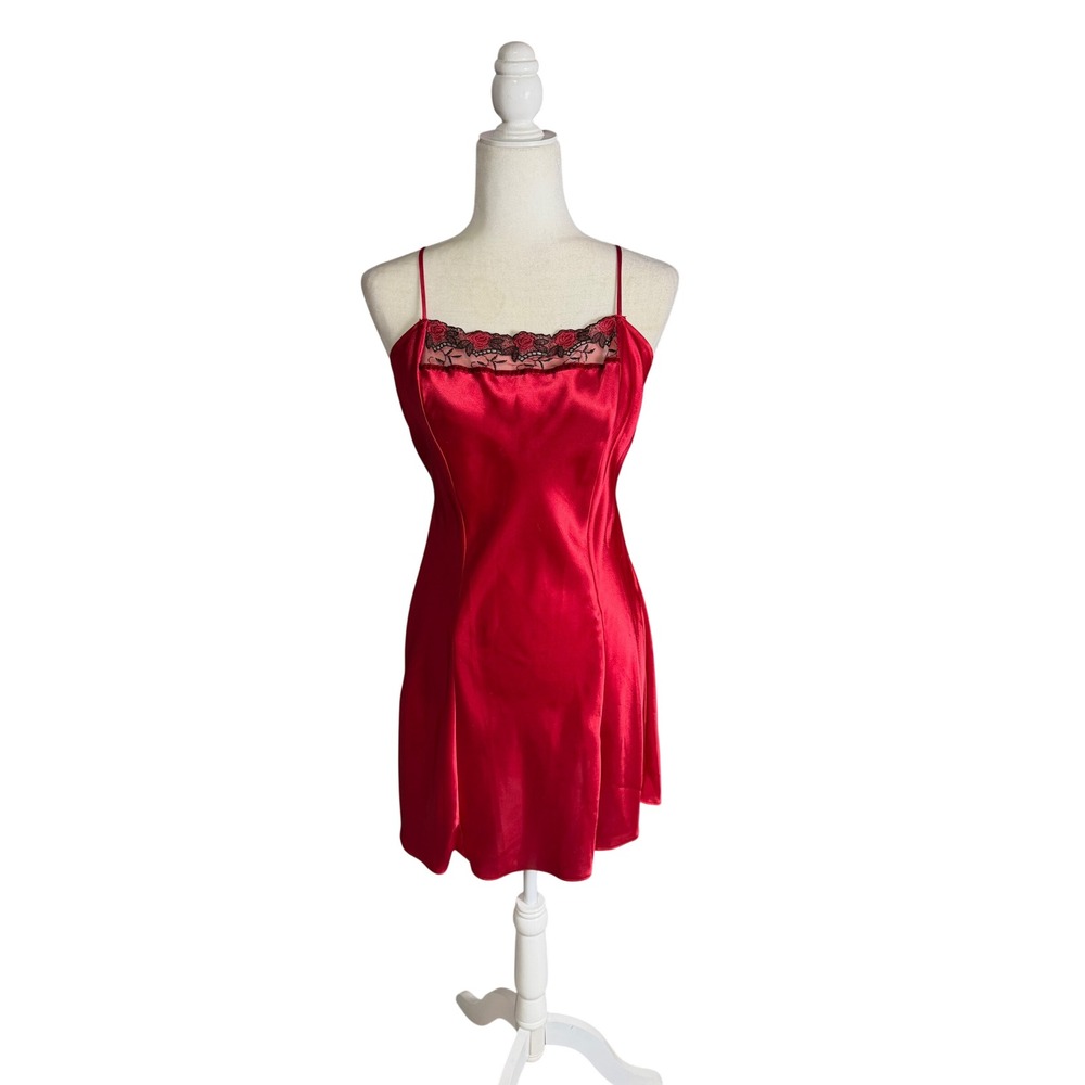 Vintage 90s Y2K California‎ Dynasty Red Satin Slip Dress – M